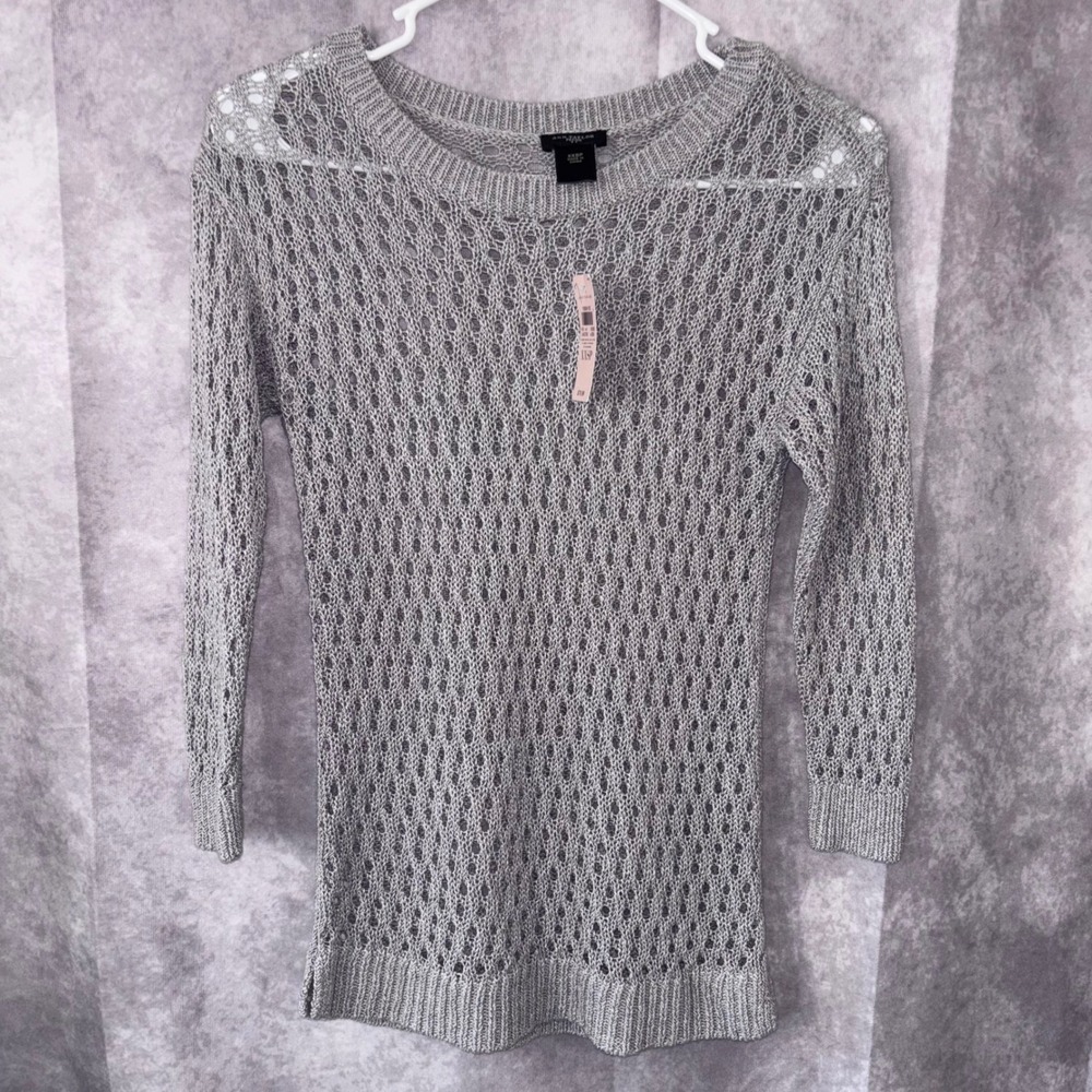 Ann Taylor Womens XXSP (fits S)‎ Knit Sweater Petite Silver Metallic Minimalist